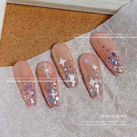 Laser Hexagon Nail Sequins Glitter Powder Iridescent Gold Foil For DIY Nail Art Decoration Minimalist Manicure Accessories