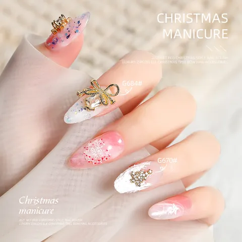 Christmas Nail Art Charms Alloy Zirconia Artificial Pearl Snowflake Elk Santa Claus Bows Bells For Winter Holiday Manicure Decorations