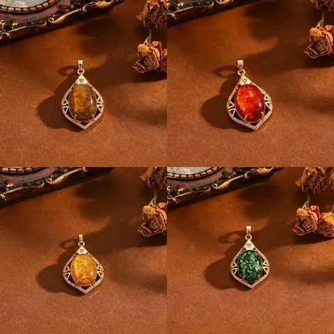 Retro Geometrischer Edelstahl Katzenaugenstein Anhänger Für Damen Exquisite Gold Vergoldet Strass Anhänger Allein