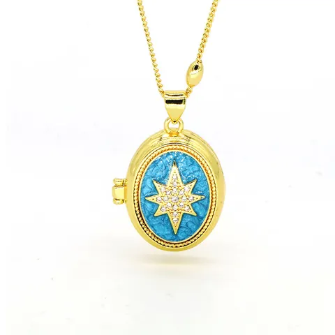 Vintage Oval Locket Necklace For Women Copper Electroplated Enamel Star Artificial Pearl Rhinestone Pendant Necklace Luxury Jewelry Gift