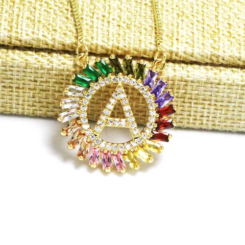 Alphabet Anhänger Halskette Für Damen Kupfer Vergoldet Regenbogen Zirkonia Initial Buchstabe Halskette Schmuck Geschenk