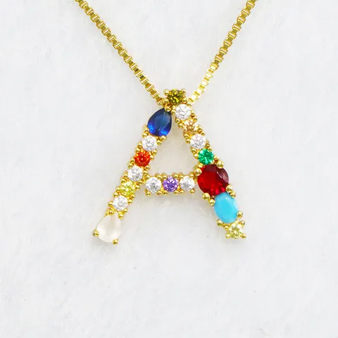 Personalisierte Bunte Strass Initial Halskette Für Damen Vergoldetes Kupfer Alphabet Anhänger Mode Schlüsselbein Kette Schmuck