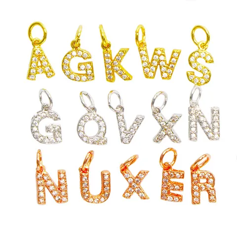 Kupfer Strass Alphabet Anfangsbuchstabe Anhänger Für DIY Halskette Armband Gold Silber Roségold Schmuck Zubehör