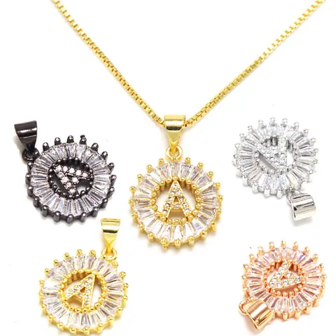 Initial Alphabet Anhänger Halskette Für Damen Rund Zirkonia Englischer Buchstabe Medaillon Kupfer Boxkette Hip Hop Schmuck Geschenk