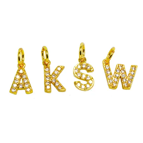 Kupfer Strass Alphabet Anfangsbuchstabe Anhänger Für DIY Halskette Armband Gold Silber Roségold Schmuck Zubehör