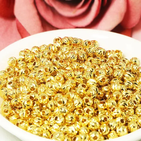 Copper Faceted Spacer Beads 18K Gold Plated Metal Ball Beads For DIY Jewelry Making Necklaces Bracelets Car Flower Texture Beads