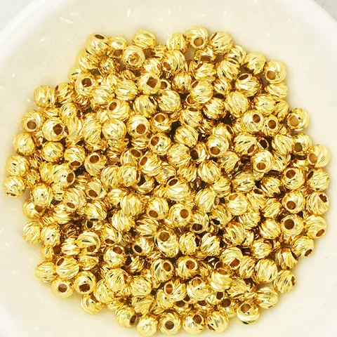 Copper Faceted Spacer Beads 18K Gold Plated Metal Ball Beads For DIY Jewelry Making Necklaces Bracelets Car Flower Texture Beads