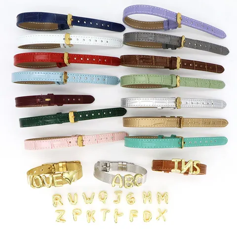 DIY 26 Englische Buchstaben Armband Lederstruktur Band Vergoldet A-Z Alphabet Charms Für Damen Handschmuck Geschenk