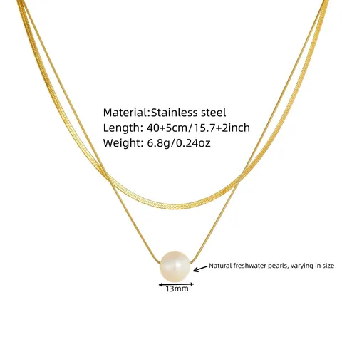 Süßwasserperle Anhänger Doppelschichtige Edelstahl Halskette Wasserdicht PVD Gold Schlangenkette Schmuck Für Damen