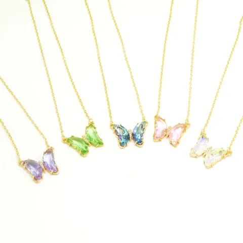 Traumhafte Kristall Glas Schmetterling Anhänger Halskette Für Damen Süß Koreanischer Stil Vergoldete Schlüsselbeinkette Strass Schmuck