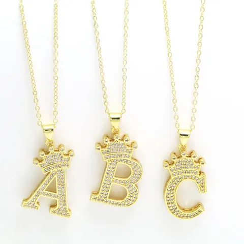 Vergoldete Halskette Mit Anfangsbuchstaben Für Damen Krone Buchstabe Anhänger Halskette Mit Zirkonia Strass Mode Schmuck