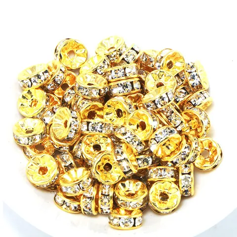 Strass Rondelle Tussenzet Kralen Voor Sieraden Maken DIY Armband Ketting Koper Ingelegde Losse Kralen Goud Zilver Accessoires