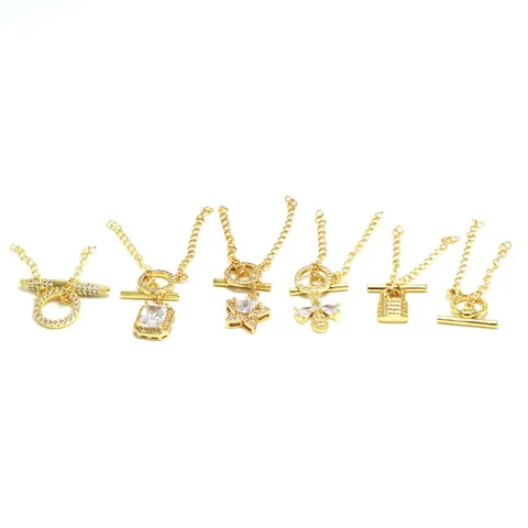 Gold Plated Copper Toggle Clasp Rhinestone Pave Connector For DIY Necklace Bracelet Star Bee Lock Jewelry Accessories