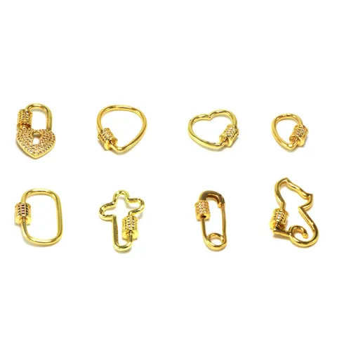Copper Rhinestone Screw Clasp Connector Heart Cross Cat Pin Shape Jewelry Findings For DIY Necklace Bracelet Making