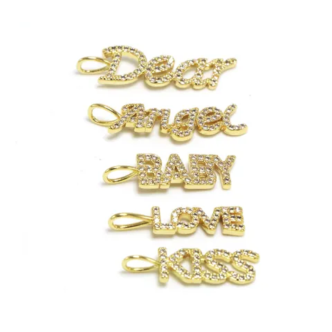 Kupfer Strass Englischer Buchstabe Anhänger DIY Schmuckzubehör Für Halskette Armband Ohrringe Angel Dear Baby Love