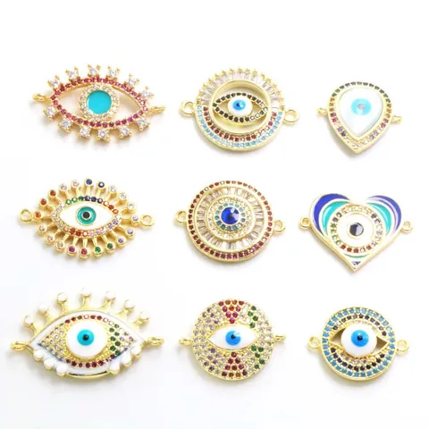 Böser Blick Anhänger Kupfer Strass Charms Für DIY Armband Halskette Herstellung Schmuckverbinder Gold Silber Roségold Zubehör