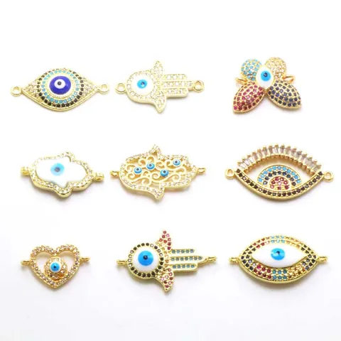 Böser Blick Hand Der Fatima Herz Schmetterling DIY Schmuck Zubehör Mikro Eingelegte Strass Kupfer Anhänger Für Armband Halskette Herstellung