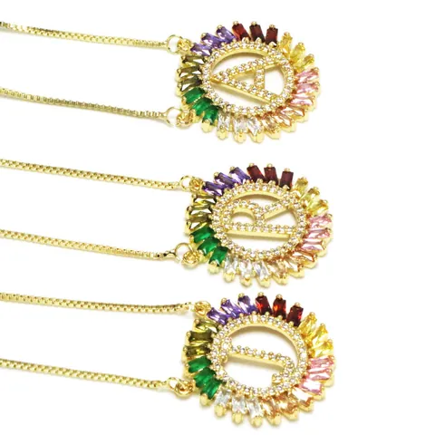 Alphabet Anhänger Halskette Für Damen Kupfer Vergoldet Regenbogen Zirkonia Initial Buchstabe Halskette Schmuck Geschenk