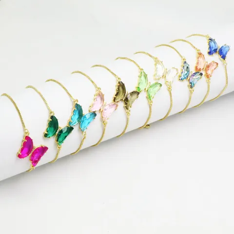 Mode Kristallglas Schmetterling Verstellbares Armband Für Damen Vergoldete Kupfer Gliederkette Zirkonia Eingelegt Schmuck Geschenk