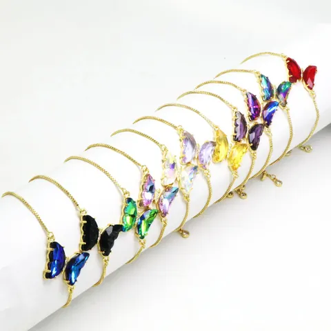 Mode Kristallglas Schmetterling Verstellbares Armband Für Damen Vergoldete Kupfer Gliederkette Zirkonia Eingelegt Schmuck Geschenk