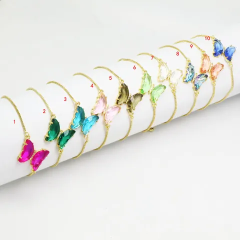 Mode Kristallglas Schmetterling Verstellbares Armband Für Damen Vergoldete Kupfer Gliederkette Zirkonia Eingelegt Schmuck Geschenk