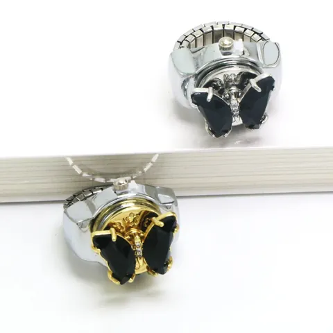 Vintage Schmetterling Ring Uhr Kreative Flip Cover Strass Finger Uhr Für Herren Damen Elastische Metall Band Quarz Ring Uhr Schmuck