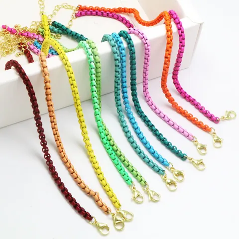 Bohemian Dopamin Süßigkeitenfarbe Box-Kette Halskette Für Damen Verstellbare Schlüsselbeinkette Sommer Mode Schmuck Zubehör