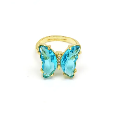 Mode Kristallglas Schmetterling Ring Für Damen Kupfer Einstellbar Offener Ring Strass Ins Stil Trendiger Schmuck Fingerring