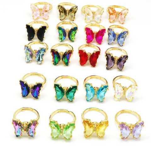 Mode Kristallglas Schmetterling Ring Für Damen Kupfer Einstellbar Offener Ring Strass Ins Stil Trendiger Schmuck Fingerring
