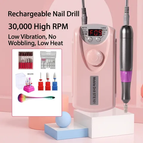 Professional Electric Nail Drill Machine Portable Rechargeable Manicure Set 30000RPM E-File For Gel Polish Removal Dead Skin Polishing Salon Quality