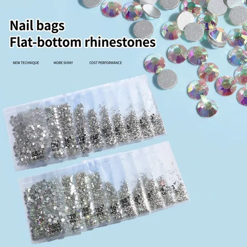 Flatback Round Crystal Rhinestones For Nail Art DIY Decoration Luxurious Silver Backed Machine Cut Sparkling Glass Gems