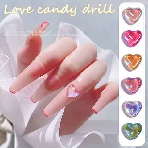 3D Aurora Herz Nagelkunst Charms Strass Dekoration 8x8mm Macaron Candy Farbige Herzförmige Nagelschmuck 5er Pack