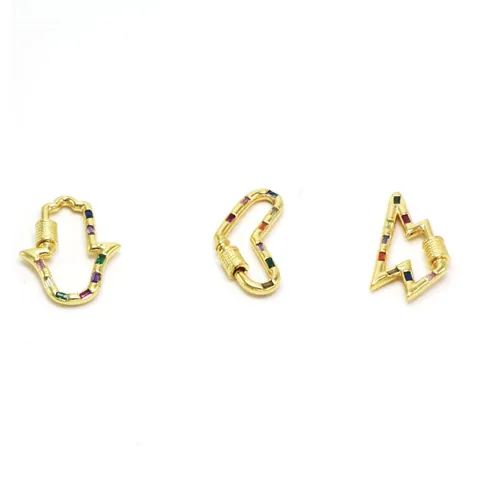 Copper Gold Plated Rhinestone DIY Jewelry Connectors Carabiner Screw Lock Clasps Heart Star Hamsa Hand Lightning Charms For Necklace Bracelet Making