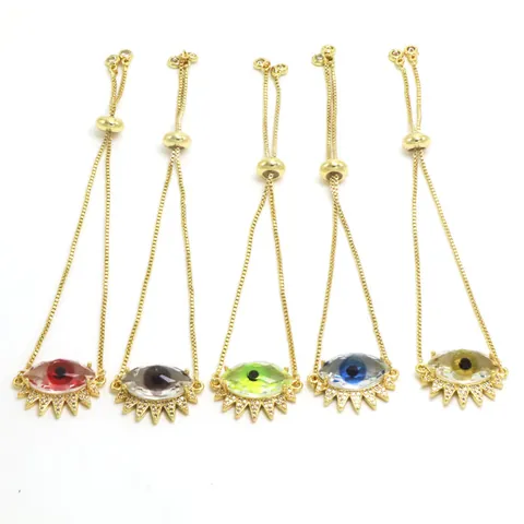 Pulsera de Ojo Turco de Cobre Chapado en Oro Con Diamantes de Imitación Cadena de Caja Ajustable Bolo para Mujer Joyería Etnica