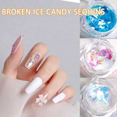 Aurora Glass Cellophane Nail Art Flakes Holographic Laser Irregular Sequins For Translucent Candy Color Manicure Decor
