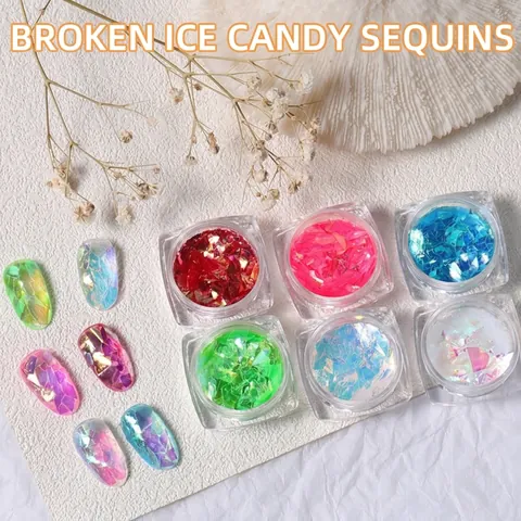 Aurora Glass Cellophane Nail Art Flakes Holographic Laser Irregular Sequins For Translucent Candy Color Manicure Decor