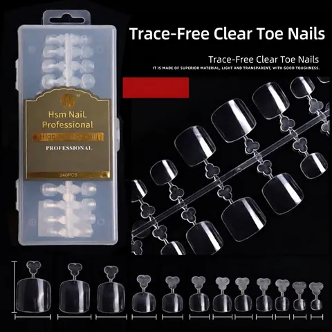 Faux Ongles de Pieds Transparents à Couverture Totale Ultra-minces Sans Trace Pointes d'Ongles avec Boîte pour Manucure DIY Femmes