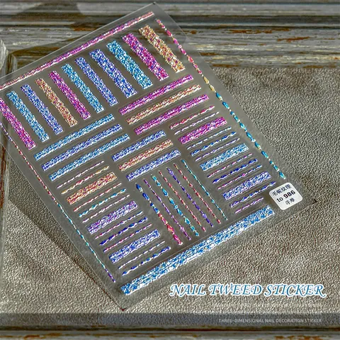 Pegatinas de Nail Art en Relieve 3D Textura Tweed Vintage Rayas Iridiscentes Decoraciones Manicura Envolturas de Uñas Retro para Mujer