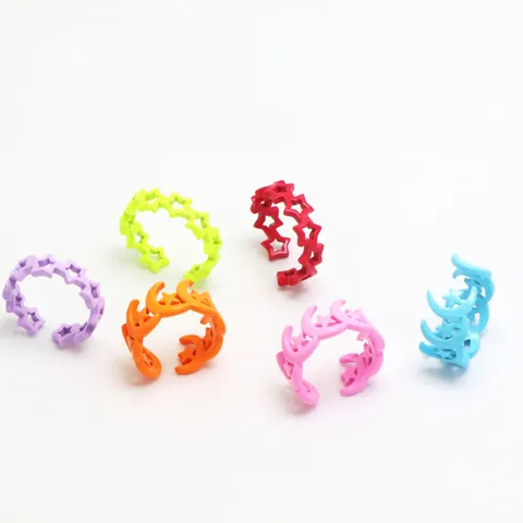 Vintage Hohl Stern Mond Offener Ring Bunte Emaille Kupfer Verstellbarer Ring Für Damen Herren Modeschmuck Geschenk
