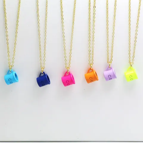 Creative Coffee Cup Pendant Necklace Women Colorful Enamel Copper Drip Oil Gold Plated Letter Neck Chain Fashion Jewelry