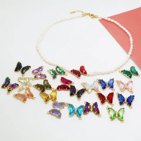 Retro Süßwasserperle Schmetterling Anhänger Halskette Für Damen Elegante Kristall Glas Strass Schlüsselbein Kette Schmuck