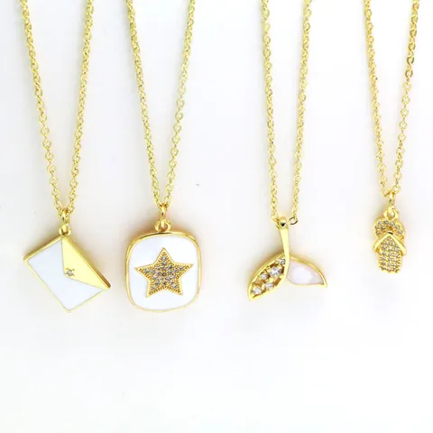 Western Gold Plated Copper Necklace Zirconia Shell Pendant Trendy Fish Tail Slipper Star Envelope Clavicle Chain Jewelry For Women
