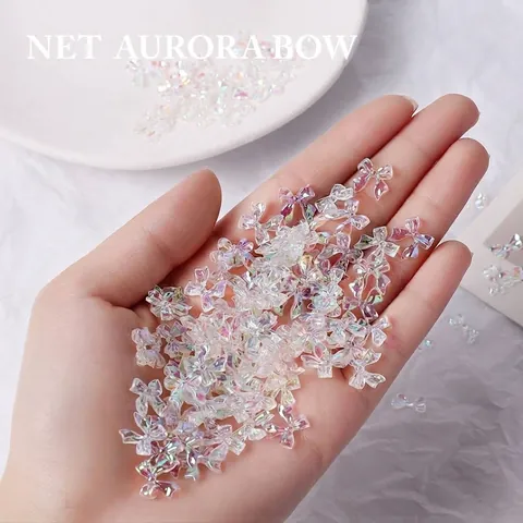 Aurora Iridescent Ice Transparent Bow Nail Art Charms Resin Butterfly Knot 3D Manicure Accessories DIY Decoration For Women