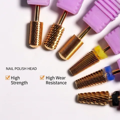 Professional Tungsten Steel Nail Drill Bits Gold Electroplated 5-in-1 Nail Polishing Head For Dead Skin Removal And Gel Polish Salon Home Use
