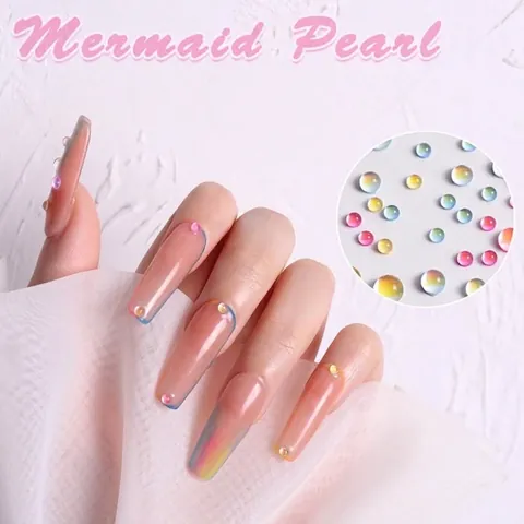 Mermaid Aurora Nail Art Beads Iridescent Crystal Round Mixed Size Nail Decoration Charms DIY Candy Colors Manicure Accessories