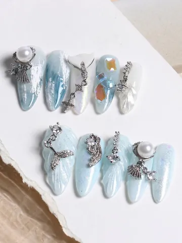 Luxury Zirconia Artificial Pearl Mermaid Tail Nail Art Charms Alloy Shell Star Heart 3D Nail Decoration Jewelry For Women DIY Manicure