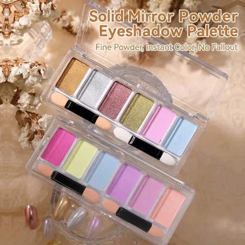 Solid Mirror Chrome Powder Palette Metallic Aurora Laser Effect Nail Art Pigment With Sponge Applicator Brushes For Manicure