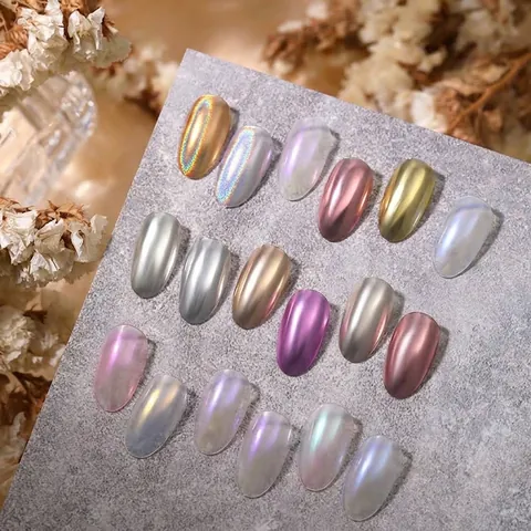 Solid Mirror Chrome Powder Palette Metallic Aurora Laser Effect Nail Art Pigment With Sponge Applicator Brushes For Manicure