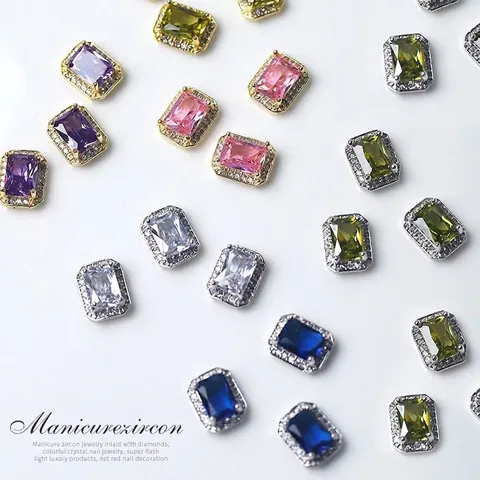 Japanese Nail Art Rhinestones Rectangle Square Crystal Flatback Gems Light Luxury Alloy Manicure Decoration For Phototherapy Nails Multicolor