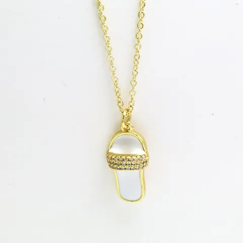 Creative Slipper Pendant Necklace For Women Copper Electroplated Rhinestone Drip Oil Flip Flop Charm Clavicle Chain Jewelry